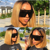 Perruque Bob Lace Wig naturelle lisse, cheveux courts, brun miel ombré, 1b27, avec Baby Hair,