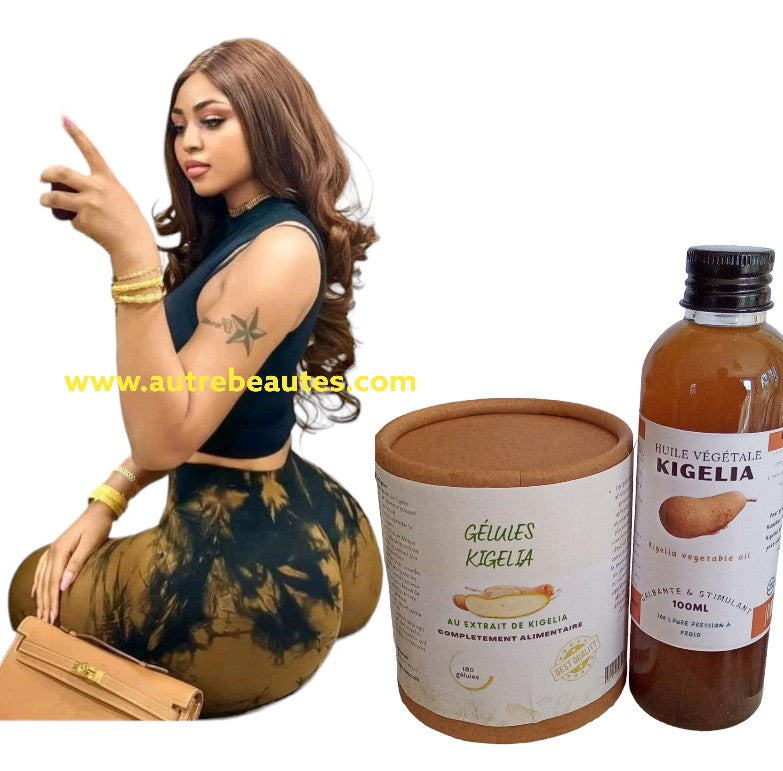 Kit Gélules et huiles kigelia Africana  Grossir le Fessier-Hanches-Poitrine -Kigelia Africana 100% Naturelle l 100Ml & 120 gélules